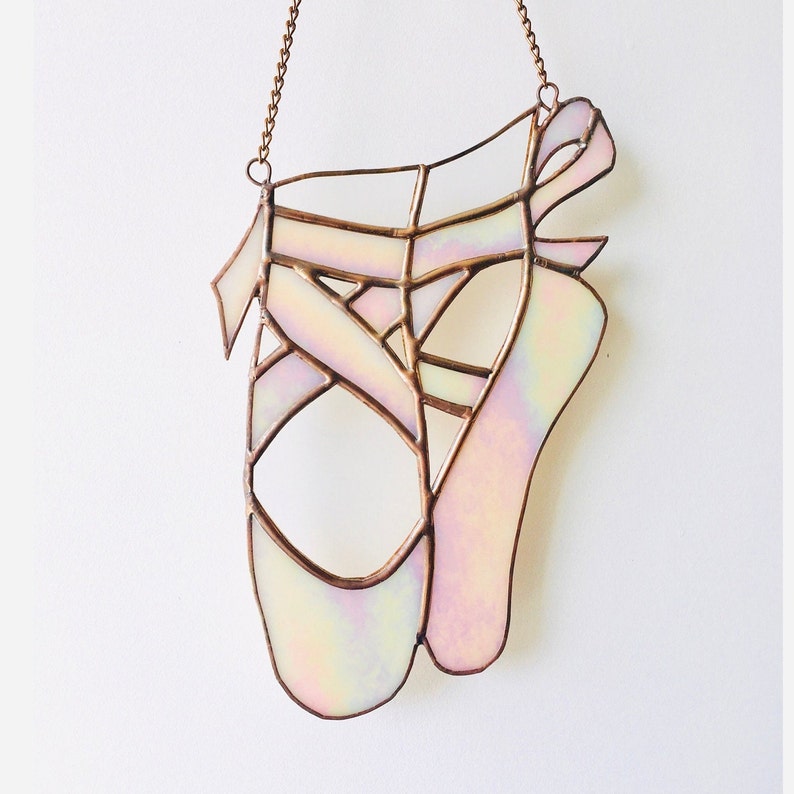 Stained Glass Pink Iridescent Ballet Shoes Suncatcher Window Ornament Home Gift Home Decoration