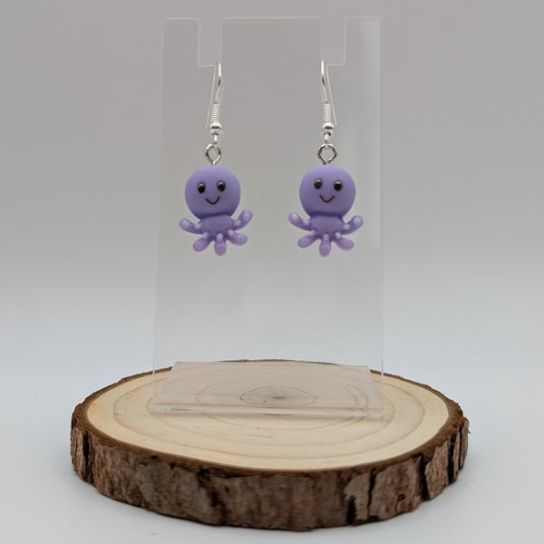 Quirky Mini Purple Octopus Drop Earrings