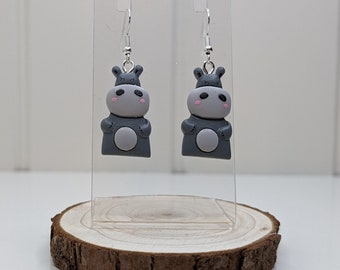 Quirky Hippo Earrings, Hippopotamus, Fun, Novelty, Animal Earrings, Dangle Earrings, Clip on Earrings, Unusual Jewelry, Affordable Earrings