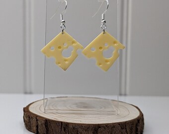 Cheese Slice Earrings, Quirky Food Earrings, Fun Dangle Earrings, Unusual Jewelry, Clip on Earrings, Affordable Earrings, Novelty Earrings