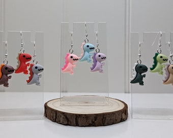 Cute Mini Dinosaur Earrings, Colourful Earrings, Quirky Dangle Earrings, Novelty Clip on Earrings, Unusual Jewelry, Affordable Earrings,