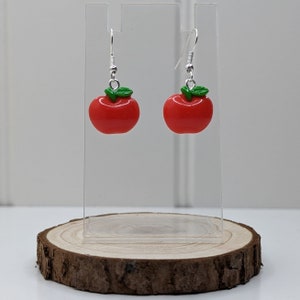 Quirky Mini Red Apple Teacher Drop Earrings