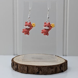 Mini Fox and Star Earrings, Animal Earrings, Dangle Earrings, Unusual Jewelry, Clip on Earrings, Affordable Earrings, Novelty Earrings