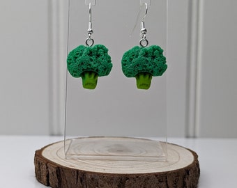 Quirky Broccoli Earrings,  Fun, Food Earrings, Dangle Earrings, Unusual Jewelry, Clip on Earrings, Affordable Earrings, Novelty Earrings