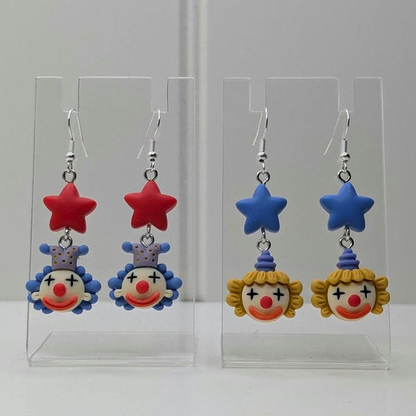 Quirky Clown and Star Statement Drop Earrings