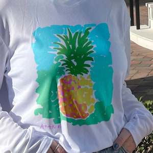Breezy Pineapple by Abakiki™ Performance Long Sleeve Shirt, Comfortable Girls Trip TShirt, Beach Cover Up Sun Protection