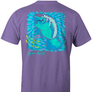 Abakiki™ Island Manatee Womens Hand Screen Printed 100% PreShrunk Cotton T Shirt, Island Manatee, Violet T Shirt image 1