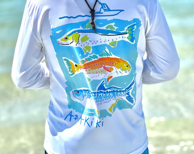 Abakiki™ Grand Slam Fish Performance Long Sleeve T Shirt, Snook, Redfish, Tarpon, Sport Fish