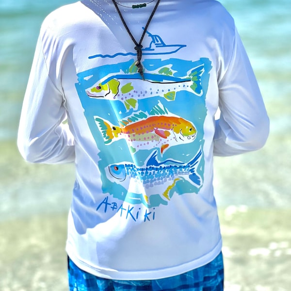 Abakiki™ Grand Slam Fish Performance Long Sleeve T Shirt, Snook, Redfish, Tarpon, Sport Fish