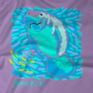 Abakiki™ Island Manatee Womens Hand Screen Printed 100% PreShrunk Cotton T Shirt, Island Manatee, Violet T Shirt image 3