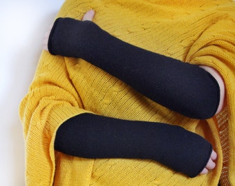 Long black cashmere fingerless gloves arm warmers mittens. Round knitting, without stitching, very gentle. Best gift
