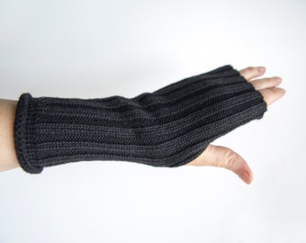Cashmere fingerless gloves black arm warmers mittens. Not thin. Gentle yarns. Best gift for her