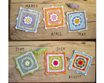 Crochet Coasters set of 4  + dragon, 12 different colorful squares, Drink Mug Rug, Housewarming Gift, Cute Home Decor, gift for friend