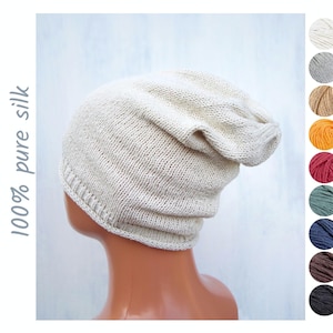 Silk Beanie slouch hat for women, men. Your skin (sensitive) like it. Ecofriendly. Choose color. MADE to ODER. Lovely gift for you