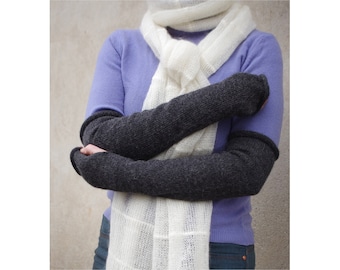 Long Alpaca Fingerless Gloves: Circular Knit Arm Warmers