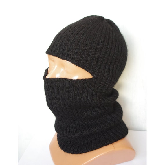 Masque de ski en cachemire et cagoule en tricot pour femme. Noir