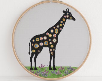 Colorful Giraffe Cross Stitch Pattern Cool Trippy Silhouette Design 13 Colors