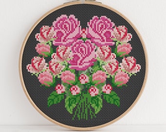 Bouquet of Roses Cross Stitch Pattern Beautiful Flower Arrangement Design 20 Colors