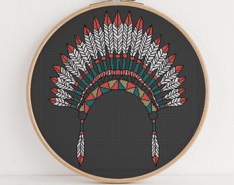 Native American Headdress Cross Stitch Pattern Beautiful Historic Design 5 Colors