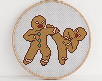 Gingerbread Karate Cross Stitch Pattern Funny MMA Christmas Cookie Design 6 Colors