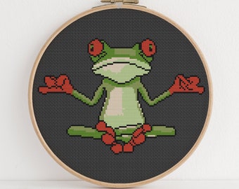 Yoga Frog Cross Stitch Pattern Funny Cute Healthy Animal Nature Lover Design 6 Colors