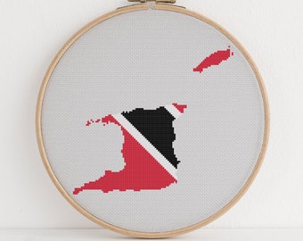 Trinidad And Tobago Cross Stitch Pattern Trinidadian Flag Travel Lover Design 3 Colors