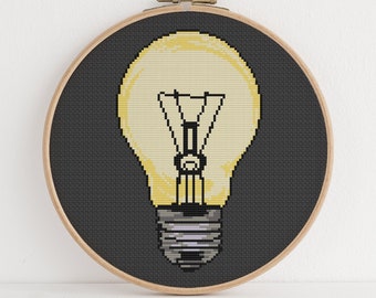 Lightbulb Cross Stitch Pattern Realistic Rustic Light Bulb Design 6 Colors