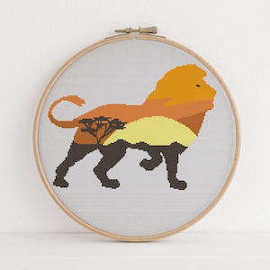 Afrikanischer Löwe Kreuzstich Muster Majestätisch Schöne Savannah Sunset Design 5 Farben