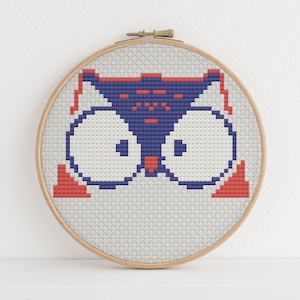 Cute Owl Cross Stitch Pattern Fun Colorful Simple Beginner Friendly Design 3 Colors