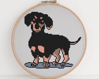 Dachshund Cross Stitch Pattern Cute Puppy Dog Pet Lover Design 4 Colors