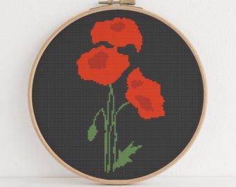 Abstract Poppies Cross Stitch Pattern Simple Colorful Beginner Design 4 Colors