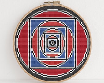 Geometric Tunnel Cross Stitch Pattern Cool Colorful Optical Illusion Design 10 Colors