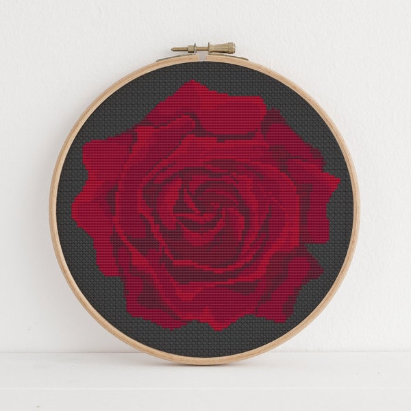 Red Rose Cross Stitch Pattern Beautiful Nature Lover Plant Design 7 Colors