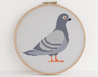 Schema punto croce piccione, simpatico animale amante della natura, design in 7 colori