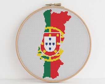 Portugal Cross Stitch Pattern Portuguese Flag Travel Lover Design 5 Colors