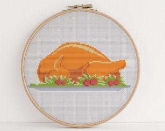 Thanksgiving Turkey Cross Stitch Pattern Family Holiday Meal Design 10 Colors
