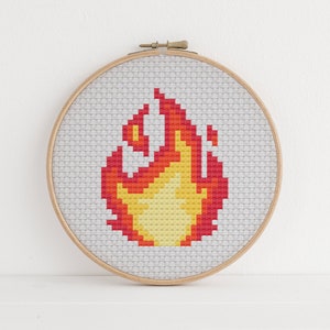 Fire Emoji Cross Stitch Pattern Hot Lit Flame Cute Funny Design 4 Colors