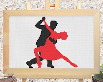 Tango Couple Cross Stitch Pattern Beautiful Romantic Dancing Design 2 Colors