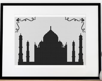 Taj Mahal Cross Stitch Pattern Historic Destination Travel Silhouette Design 1 Color