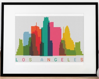 Los Angeles Skyline Cross Stitch Pattern Colorful California Cityscape Travel Design 17 Colors
