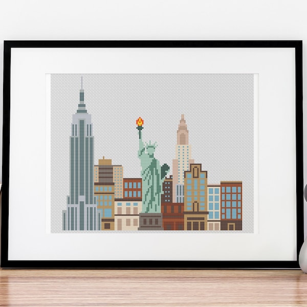 New York City Cross Stitch Pattern NYC Skyline Nostalgia Statue of Liberty Empire State Design 18 Colors