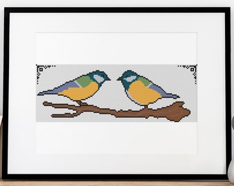 Birds On A Branch Cross Stitch Pattern Bird Pair Simple Design 8 Colors