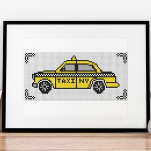 NYC Taxi Cross Stitch Pattern Yellow New York Cab Nostalgia Design 4 Colors