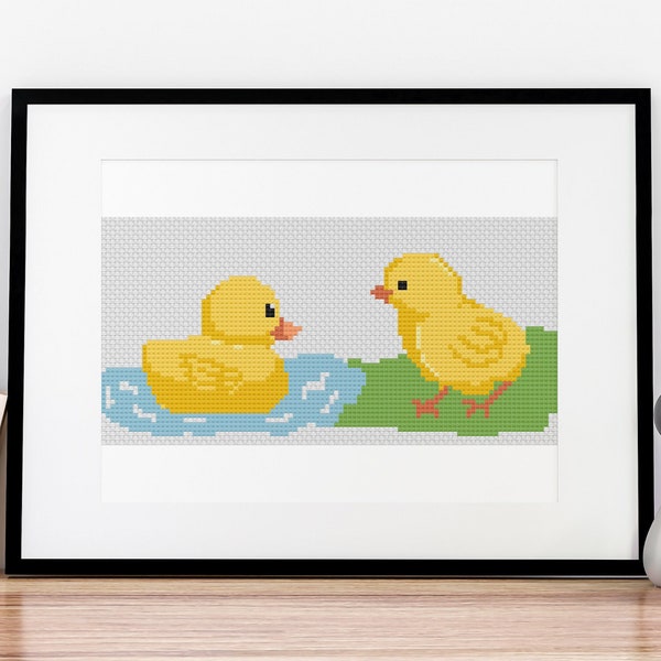 Duckling and Chick Cross Stitch Pattern Little Yellow Chicken and Duck Babies Design 8 Colors
