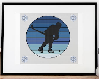 Hockey Cross Stitch Pattern Winter Sports Ice Rink Skating Design 10 Colors