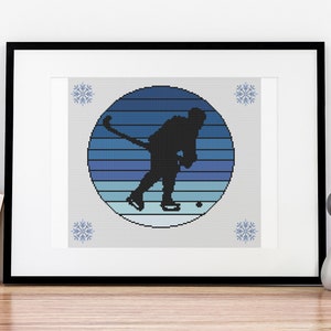 Hockey Cross Stitch Pattern Winter Sports Ice Rink Skating Design 10 Colors