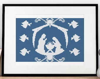 Nativity Scene Cross Stitch Pattern Beautiful Christmas Design 1 Color