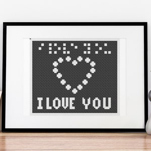 I Love You Braille Cross Stitch Pattern Unique Gift Idea Design 1 Color