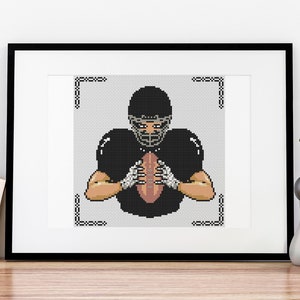 Football Player Cross Stitch Pattern American Gridiron Fan Design 7 Colors