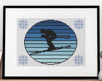 Skiing Cross Stitch Pattern Winter Sports Snow Ski Design 10 Colors